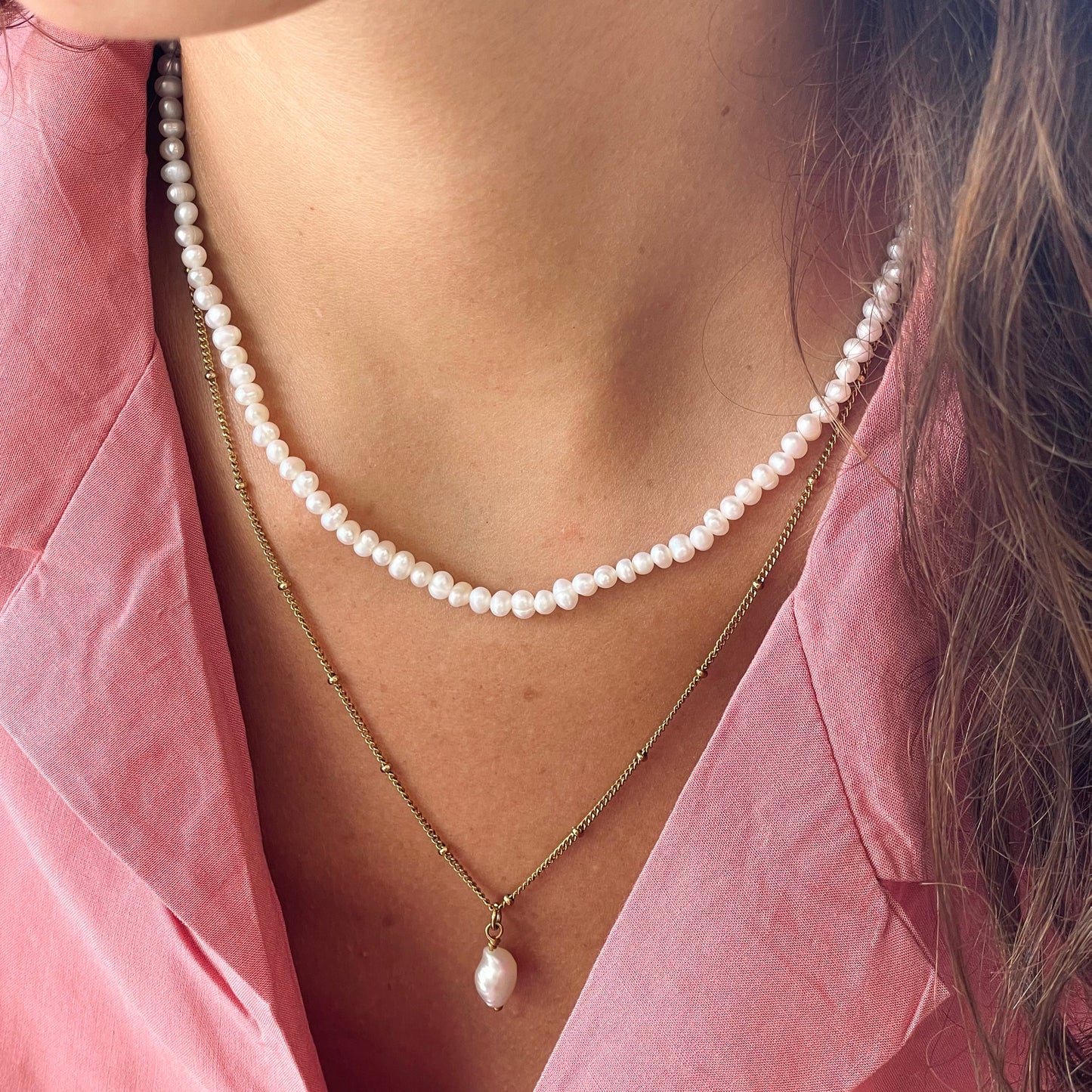 Gargantilla de perlas de agua dulce mini