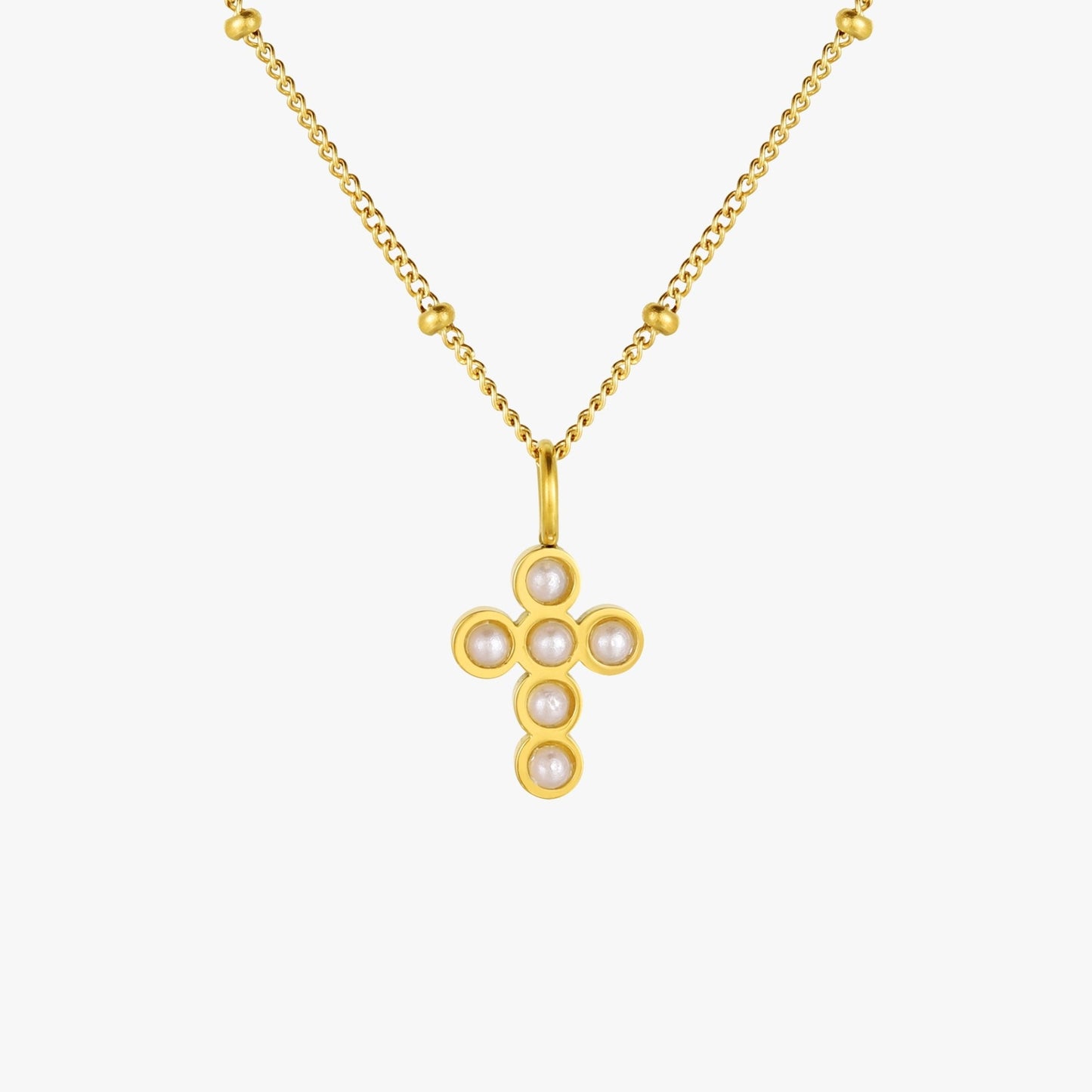 Collar de perlas con cruz